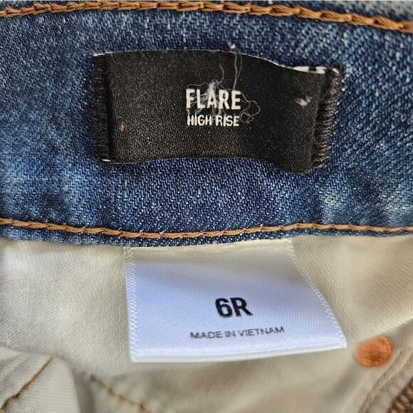 Express High Rise Flare Rigid Denim Dark Wash '70s Inspired Full Length Jeans 6 - Picture 9 of 10